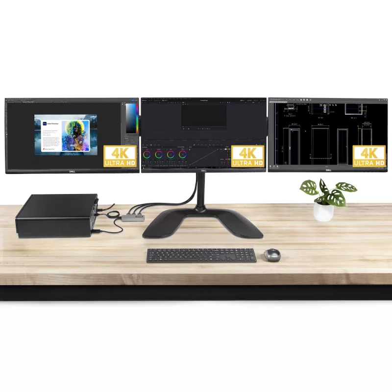 StarTech.com 3 portu MST centrmezgls - DisplayPort uz 3x HDMI, trīskārši 4K 60 Hz monitori, DP 1.4 vairāku monitoru video adapteris, 1 pēdas (30 cm) iebūvēts kabelis, USB barošana, tikai Windows