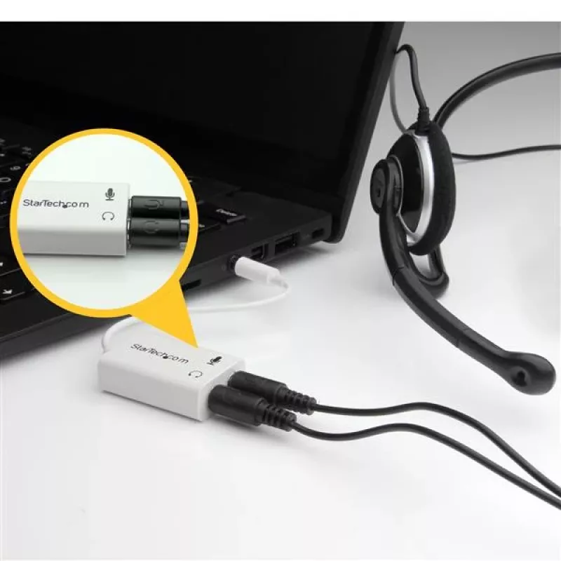 StarTech.com baltais austiņu adapteris austiņām ar atsevišķiem austiņu / mikrofona spraudņiem – 3,5 mm 4 pozīcijas uz 2x 3 pozīciju 3,5 mm vīrišķais/sieviešais