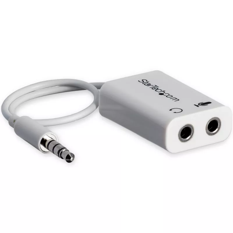 StarTech.com baltais austiņu adapteris austiņām ar atsevišķiem austiņu / mikrofona spraudņiem – 3,5 mm 4 pozīcijas uz 2x 3 pozīciju 3,5 mm vīrišķais/sieviešais