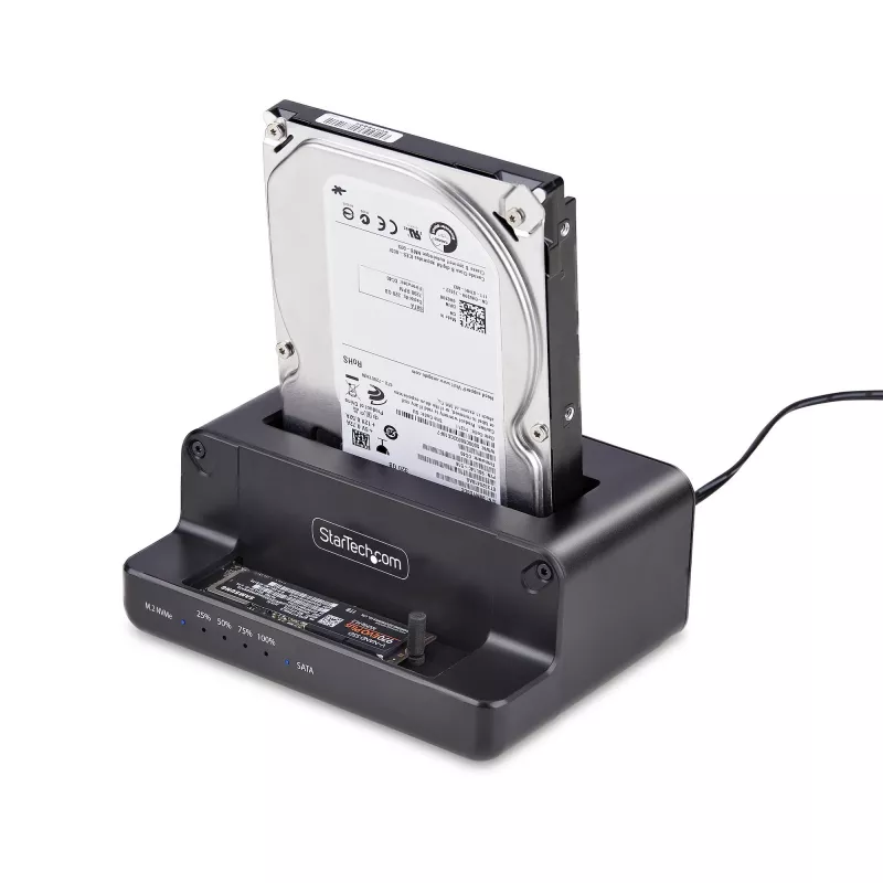 StarTech.com M.2 NVMe uz 2,5/3,5 collu SATA disku dublikators, divu vietu atsevišķs SSD klonētājs/disku dokstacija, divvirzienu NVMe uz SATA / SATA uz NVMe, līdz 27 GB/min, TAA