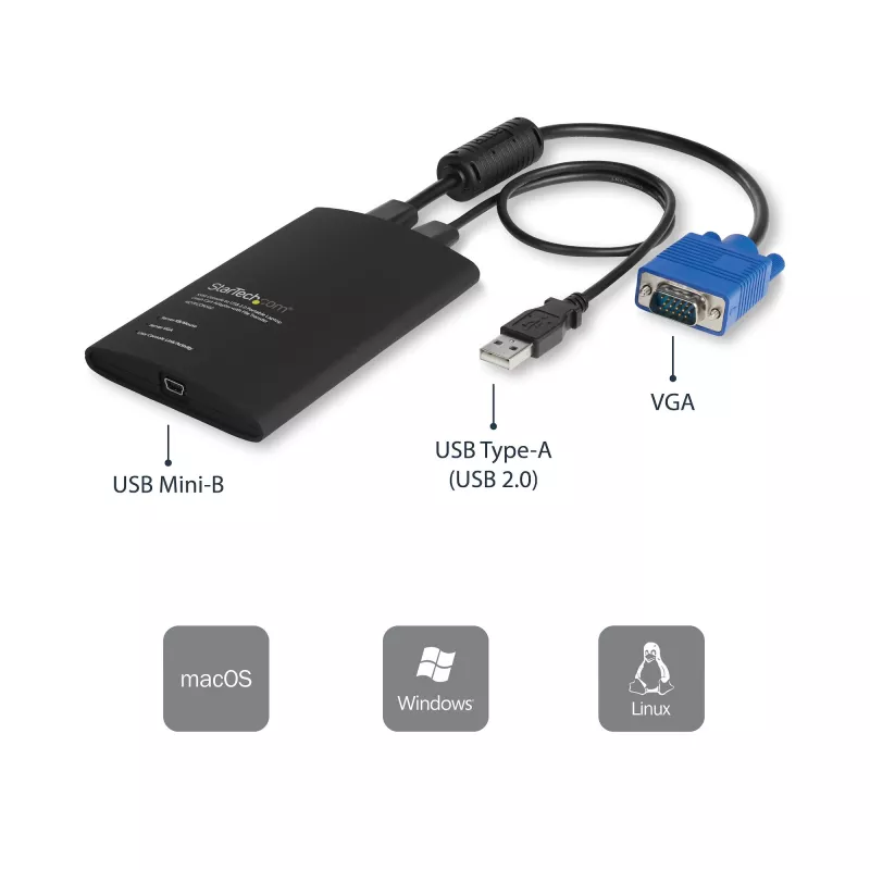 StarTech.com USB Crash Cart Adapter ar datu pārsūtīšanu un video uztveršanu | Pārnēsājama KVM konsole | VGA video | 1920 x 1200 60 Hz | Kabeļi iekļauti
