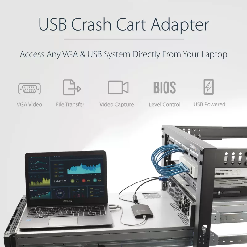 StarTech.com USB Crash Cart Adapter ar datu pārsūtīšanu un video uztveršanu | Pārnēsājama KVM konsole | VGA video | 1920 x 1200 60 Hz | Kabeļi iekļauti