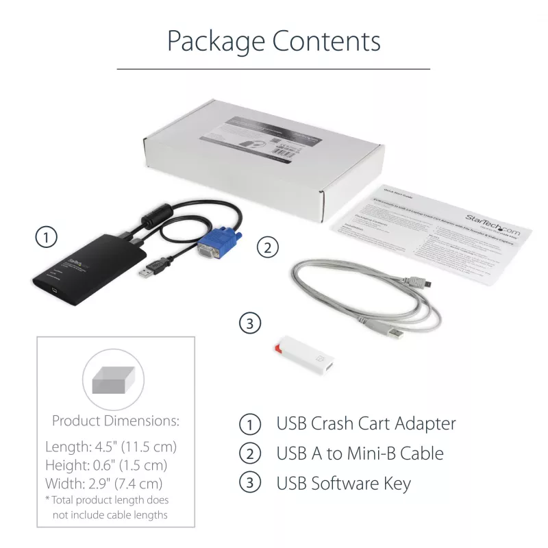 StarTech.com USB Crash Cart Adapter ar datu pārsūtīšanu un video uztveršanu | Pārnēsājama KVM konsole | VGA video | 1920 x 1200 60 Hz | Kabeļi iekļauti