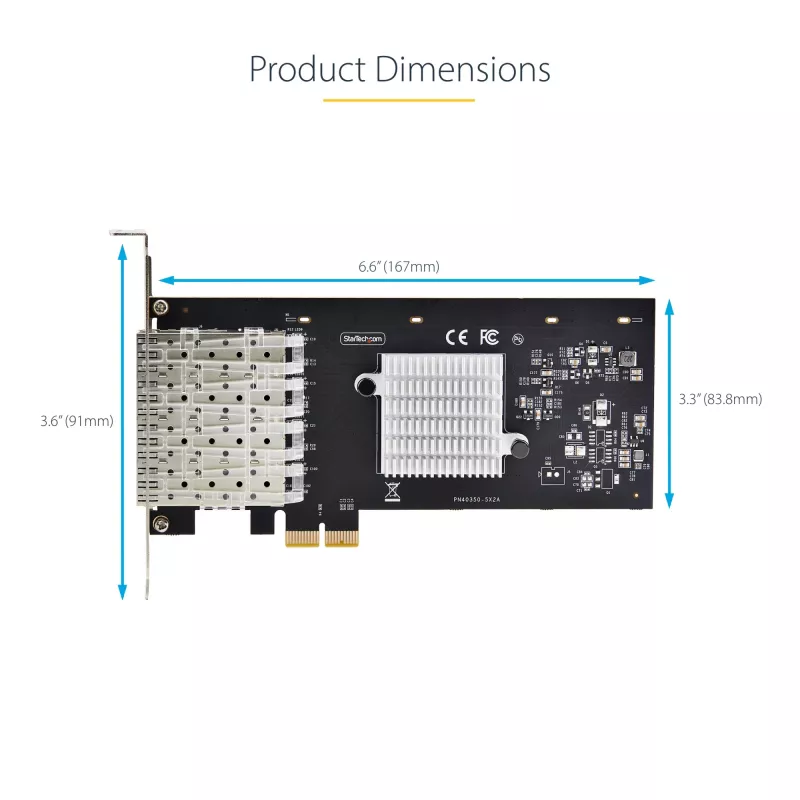 StarTech.com 4-Portu GbE SFP tīkla karte, PCIe 2.0 x2 (saderīga ar x4, x8, x16), Intel I350-AM4 4x 1GbE kontrolieris, 1000BASE varš/optiskā šķiedra, galddatoru/serveru četru portu Gigabit Ethernet NIC - Windows un Linux