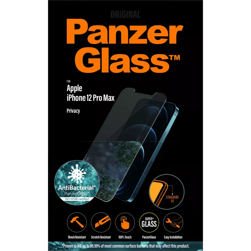 Ekrāna aizsargs PanzerGlass Apple iPhone 12 Pro Max, rūdīts stikls + PET, privātuma filtrs, 6,7 collas