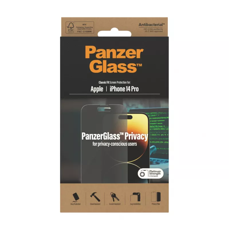 Privātuma ekrāna aizsargs PanzerGlass Apple iPhone 14 Pro pret skrāpējumiem un triecieniem