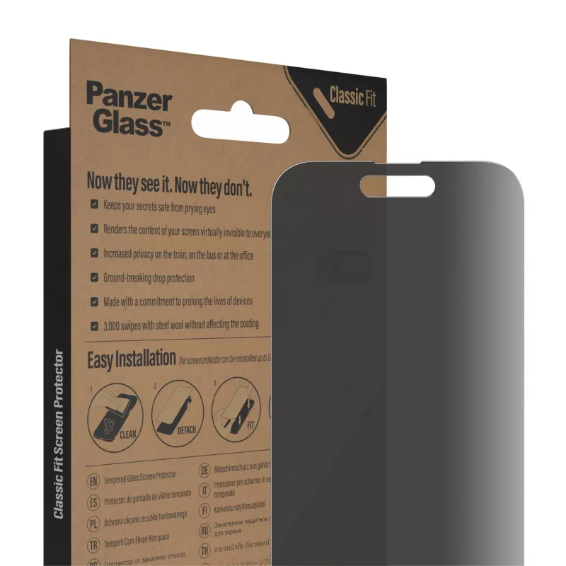 Privātuma ekrāna aizsargs PanzerGlass Apple iPhone 14 Pro pret skrāpējumiem un triecieniem