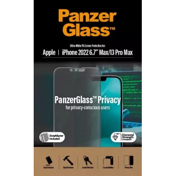PanzerGlass ® Privātuma ekrāna aizsargs iPhone 14 Plus | 13 Pro Max | Īpaši plats piemērots ar EasyAligner