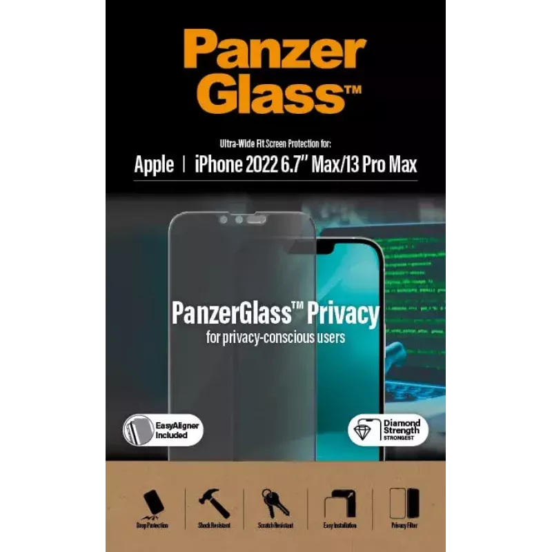 PanzerGlass ® Privātuma ekrāna aizsargs iPhone 14 Plus | 13 Pro Max | Īpaši plats piemērots ar EasyAligner