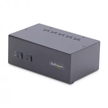 StarTech.com 2-portu divu monitoru DisplayPort KVM slēdzis, 4K 60Hz, 2x USB 5Gbps centrmezgla pieslēgvietas, 2x USB 2.0 HID pieslēgvietas, karsto taustiņu un pogas pārslēgšana, atbilst TAA – ESD 3. līmeņa aizsardzība