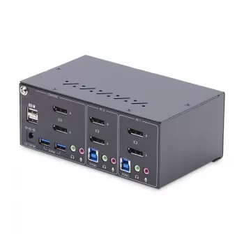 StarTech.com 2-portu divu monitoru DisplayPort KVM slēdzis, 4K 60Hz, 2x USB 5Gbps centrmezgla pieslēgvietas, 2x USB 2.0 HID pieslēgvietas, karsto taustiņu un pogas pārslēgšana, atbilst TAA – ESD 3. līmeņa aizsardzība