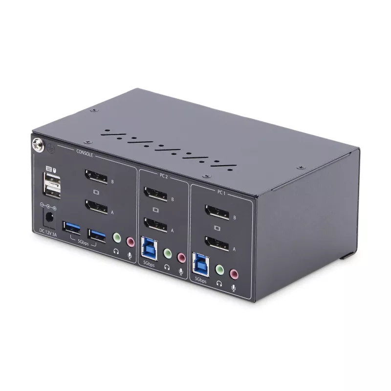StarTech.com 2-portu divu monitoru DisplayPort KVM slēdzis, 4K 60Hz, 2x USB 5Gbps centrmezgla pieslēgvietas, 2x USB 2.0 HID pieslēgvietas, karsto taustiņu un pogas pārslēgšana, atbilst TAA – ESD 3. līmeņa aizsardzība