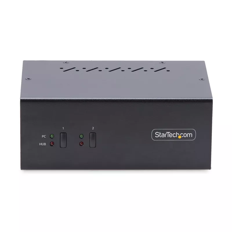 StarTech.com 2-portu divu monitoru DisplayPort KVM slēdzis, 4K 60Hz, 2x USB 5Gbps centrmezgla pieslēgvietas, 2x USB 2.0 HID pieslēgvietas, karsto taustiņu un pogas pārslēgšana, atbilst TAA – ESD 3. līmeņa aizsardzība
