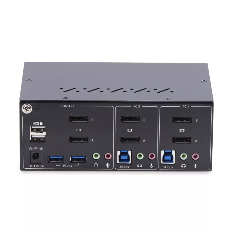 StarTech.com 2-portu divu monitoru DisplayPort KVM slēdzis, 4K 60Hz, 2x USB 5Gbps centrmezgla pieslēgvietas, 2x USB 2.0 HID pieslēgvietas, karsto taustiņu un pogas pārslēgšana, atbilst TAA – ESD 3. līmeņa aizsardzība