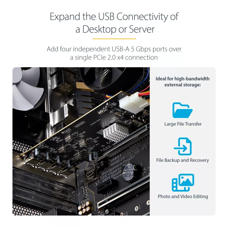 StarTech.com 4-Port USB PCIe Card, USB 3.2 5Gbps, PCI Express paplašinājuma karte ar 4 neatkarīgiem USB kontrolleriem, 4 USB-A pieslēgvietas, Windows/macOS/Linux