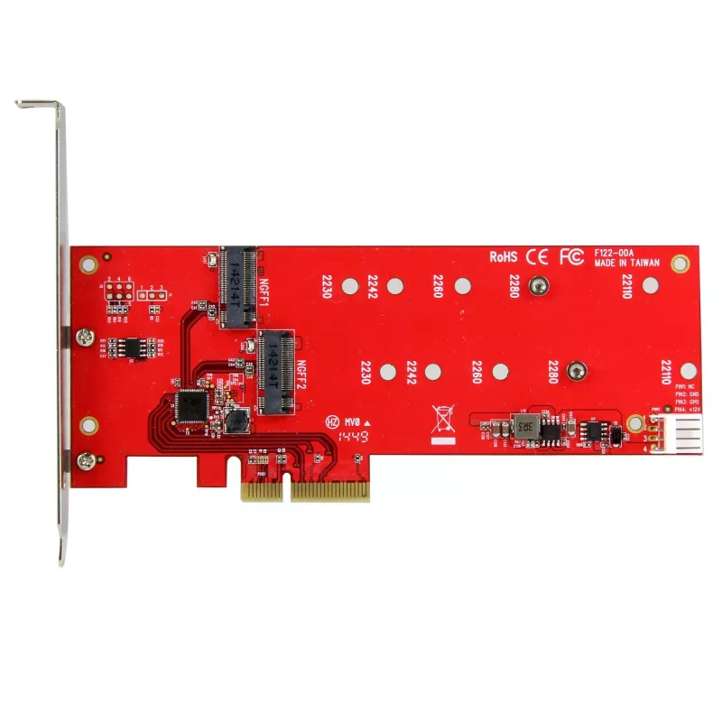 StarTech.com 2x M.2 SATA SSD kontrollera karte - PCIe, PCIe, M.2, pilna augstuma / zema profila, PCI 2.0, sarkana, CE, FCC, TAA