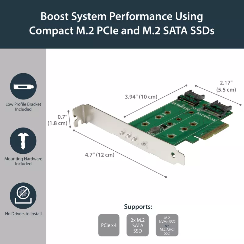 StarTech.com 3 portu M.2 SSD (NGFF) adaptera karte - 1 x PCIe (NVMe) M.2, 2 x SATA III M.2 - PCIe 3.0