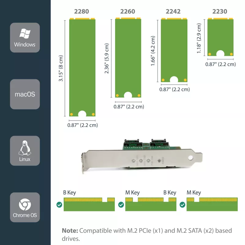StarTech.com 3 portu M.2 SSD (NGFF) adaptera karte - 1 x PCIe (NVMe) M.2, 2 x SATA III M.2 - PCIe 3.0