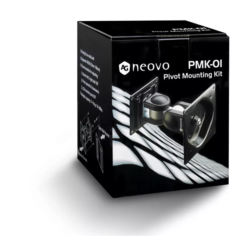 Monitora sienas/galda stiprinājums AG Neovo PMK-01 15 collu–32 collu ekrāniem, VESA 75x75–100x100, maksimālā slodze 14 kg, slīpums ±90°, pagriešana 180° (melns)
