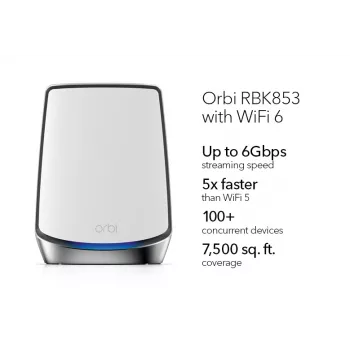 NETGEAR Orbi RBK853 AX6000 WiFi 6 Mesh sistēma Trīsjoslu (2,4 GHz / 5 GHz / 5 GHz) Wi-Fi 6 (802.11ax) Pelēks 4 Iekšējās