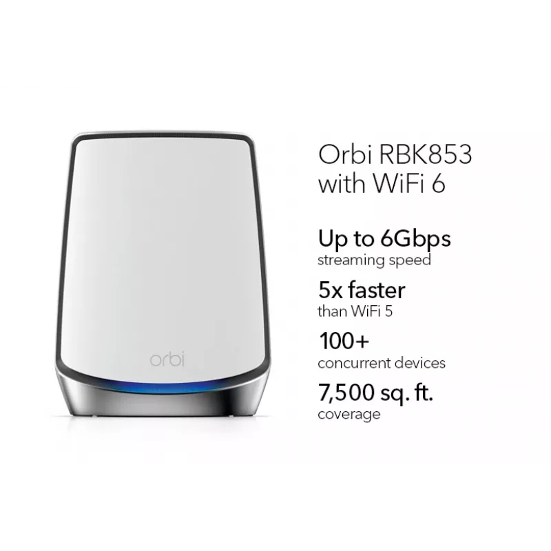 NETGEAR Orbi RBK853 AX6000 WiFi 6 Mesh sistēma Trīsjoslu (2,4 GHz / 5 GHz / 5 GHz) Wi-Fi 6 (802.11ax) Pelēks 4 Iekšējās