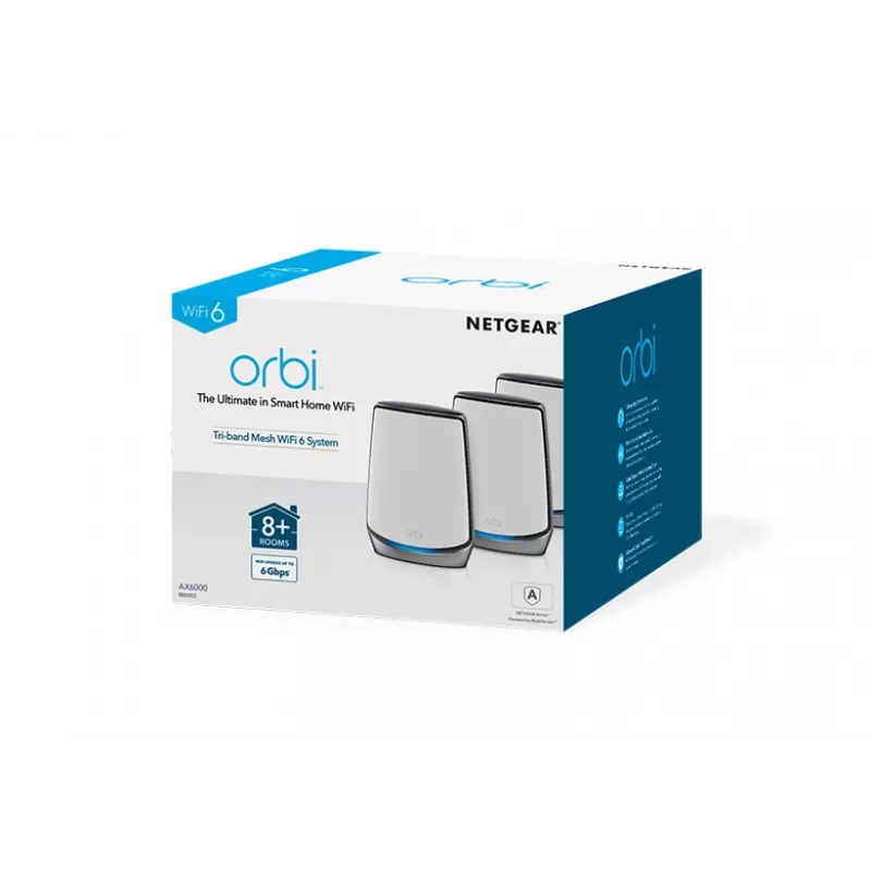 NETGEAR Orbi RBK853 AX6000 WiFi 6 Mesh sistēma Trīsjoslu (2,4 GHz / 5 GHz / 5 GHz) Wi-Fi 6 (802.11ax) Pelēks 4 Iekšējās