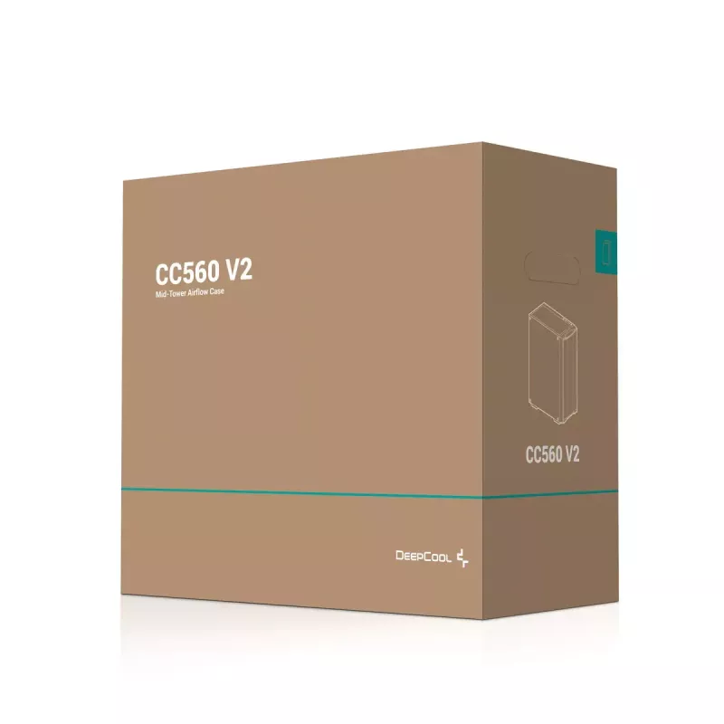 Datora korpuss DeepCool CC560 V2 Midi Tornis Melns — ATX/microATX, Rūdītais stikls, RGB priekšpuse, 360mm priekšējais radiators, 370mm GPU