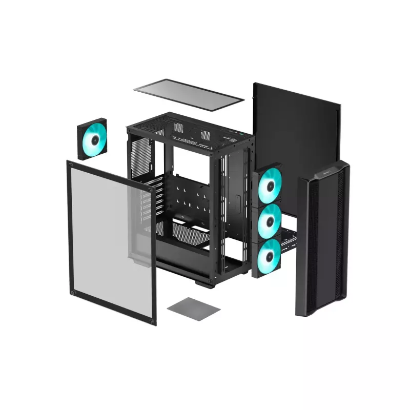 Datora korpuss DeepCool CC560 V2 Midi Tornis Melns — ATX/microATX, Rūdītais stikls, RGB priekšpuse, 360mm priekšējais radiators, 370mm GPU