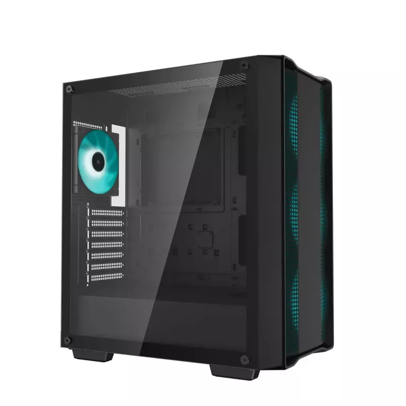 Datora korpuss DeepCool CC560 V2 Midi Tornis Melns — ATX/microATX, Rūdītais stikls, RGB priekšpuse, 360mm priekšējais radiators, 370mm GPU