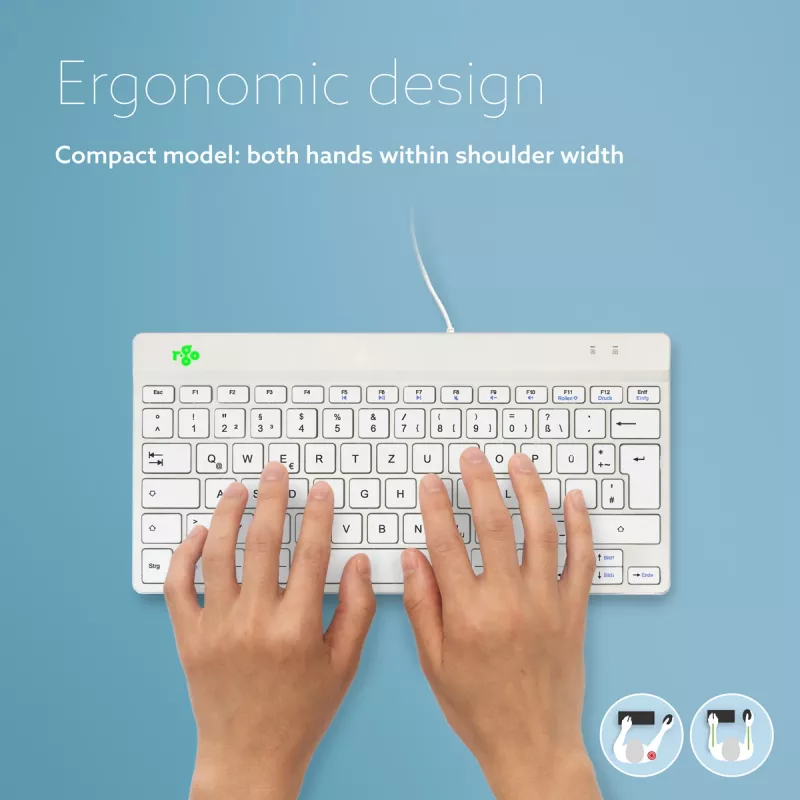 R-Go Tools ergonomiskā tastatūra R-Go Compact Break, kompakta tastatūra ar pārtraukuma programmatūru, QWERTZ (DE), vadu, balta