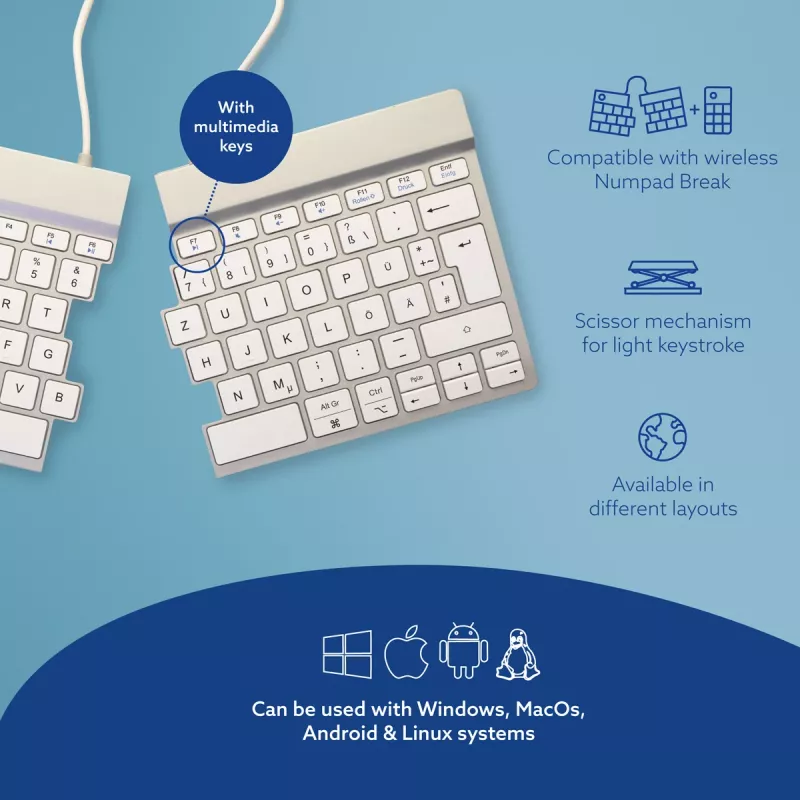 R-Go Tools Ergonomic tastatūra R-Go Split Break with break RGOSBDEWLWH