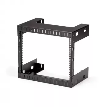 StarTech.com 8U 19 collu sienas montāžas tīkla plaukts - 12 collu dziļumā 2 statņu atvērta rāmja serveru telpas plaukts datu/AV/IT/datoru aprīkojumam/plāksteru panelim ar būra uzgriežņiem un skrūvēm 135 lb ietilpība, melns (RK812WALLO)