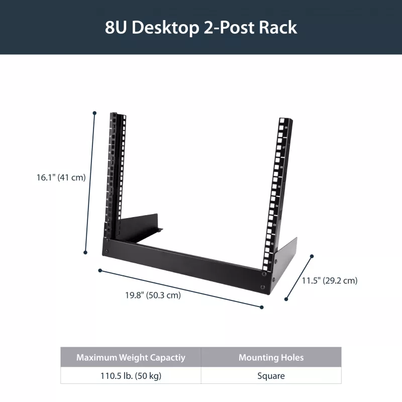 StarTech.com 2-statņu 8U galddatora servera plaukts, mazs atvērta rāmja 19 collu datoru plaukts, kompakts tīkla plaukts AV/studijas/datu/IT aprīkojumam - brīvi stāvošs divu statņu mājas/biroja plaukts
