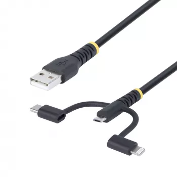 StarTech.com 3,3 pēdu (1 m) izturīgs USB vairāku uzlādes kabelis, USB uz Lightning/Micro-USB/Type-C, Apple MFi sertificēts, aramīda apvalks, universāls 3-in-1 USB lādētāja vads iPhone/iPad/Android ierīcēm