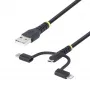 StarTech.com 3,3 pēdu (1 m) izturīgs USB vairāku uzlādes kabelis, USB uz Lightning/Micro-USB/Type-C, Apple MFi sertificēts, aramīda apvalks, universāls 3-in-1 USB lādētāja vads iPhone/iPad/Android ierīcēm
