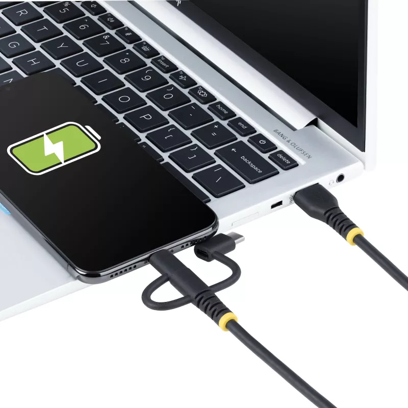 StarTech.com 3,3 pēdu (1 m) izturīgs USB vairāku uzlādes kabelis, USB uz Lightning/Micro-USB/Type-C, Apple MFi sertificēts, aramīda apvalks, universāls 3-in-1 USB lādētāja vads iPhone/iPad/Android ierīcēm