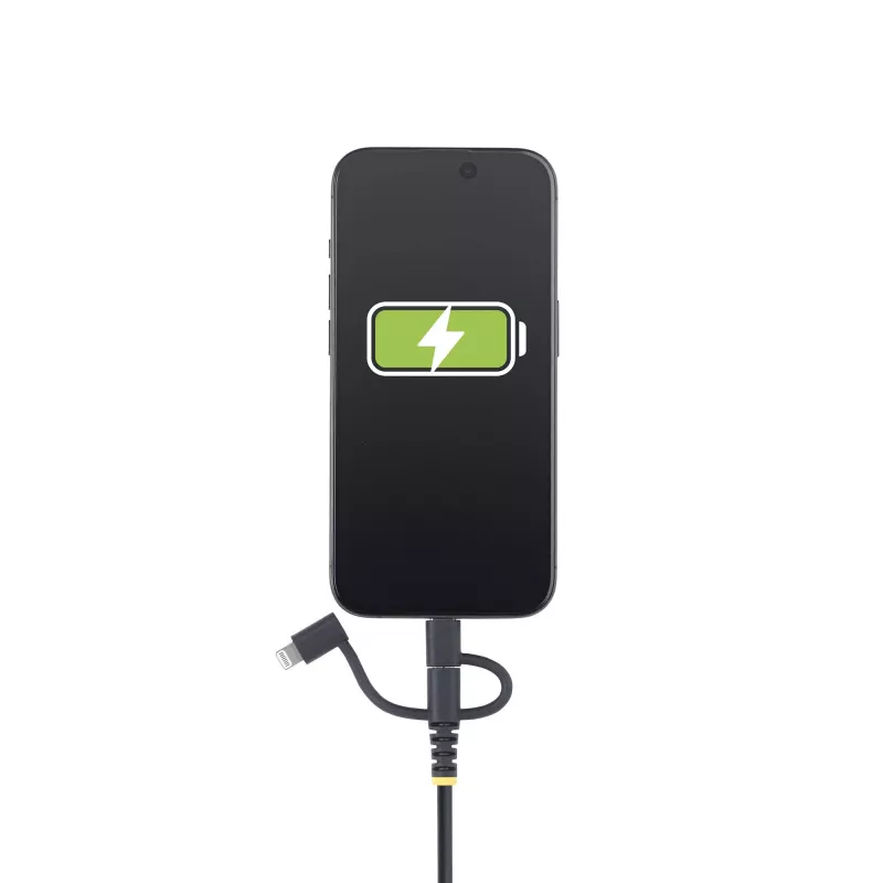 StarTech.com 3,3 pēdu (1 m) izturīgs USB vairāku uzlādes kabelis, USB uz Lightning/Micro-USB/Type-C, Apple MFi sertificēts, aramīda apvalks, universāls 3-in-1 USB lādētāja vads iPhone/iPad/Android ierīcēm