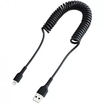 StarTech.com 1 m (3 pēdas) USB uz Lightning vads, MFi sertificēts, spirālveida iPhone lādētāja vads, melns, izturīgs TPE apvalks ar aramīda šķiedru, izturīgs spirālveida Lightning vads