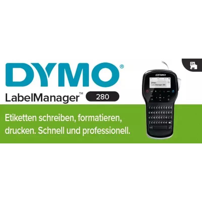 Etiķešu printeris Dymo LabelManager 280 — termotransfera, D1 lente 6/9/12 mm, uzlādējams, LCD, QWERTY