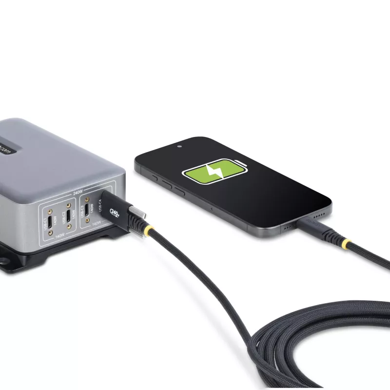 StarTech.com 2 m USB-C uzlādes kabelis, sānu skrūvējams fiksators, 240 W (5 A) PD EPR, divslāņu silikona/pīts apvalks, USB 2.0 klēpjdatora lādētāja kabelis, USB-IF sertificēts, izturīgs USB-C uzlādes vads