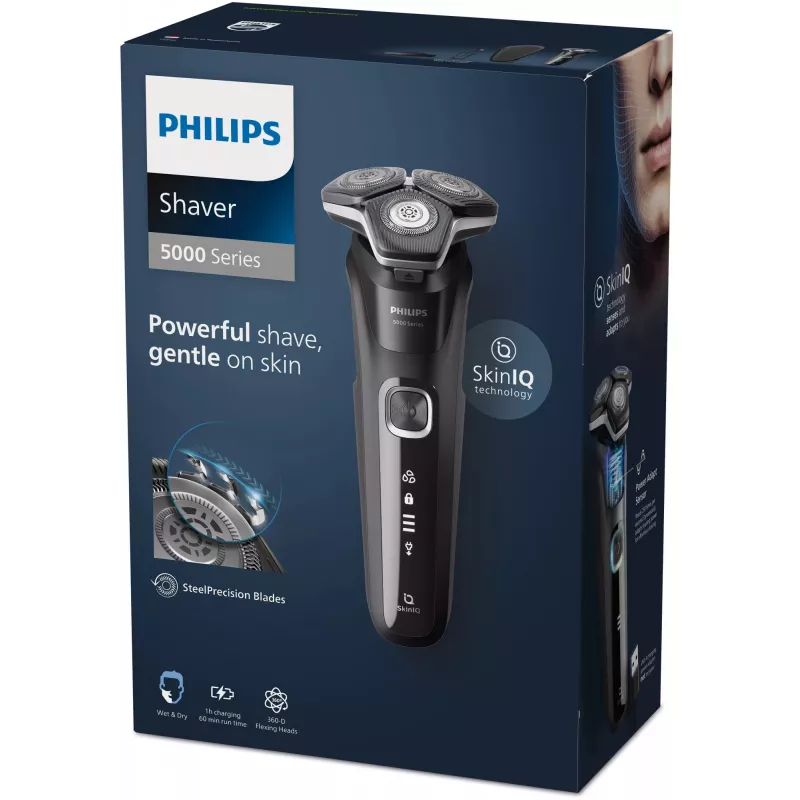 Elektriskais rotācijas skuveklis Philips Series 5000 S5898/35 — 3 galviņas, mitrai un sausai skūšanai, SteelPrecision asmeņi, 60 min bezvada darbība