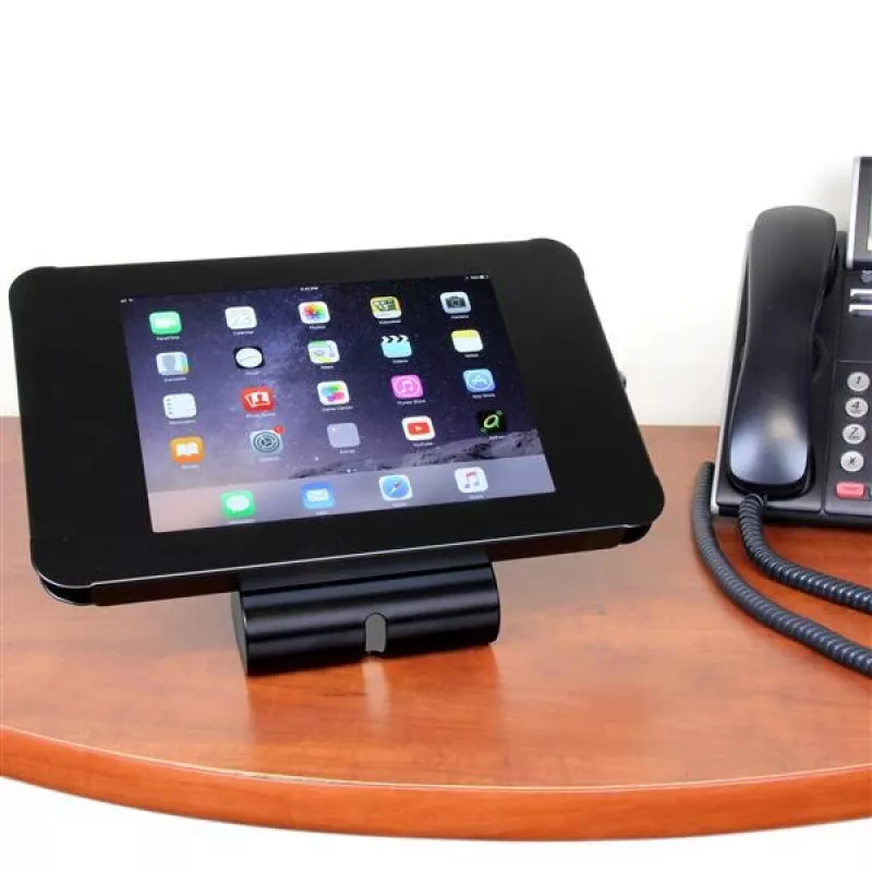StarTech.com Drošs planšetdatora statīvs – piemērots novietošanai uz galda vai stiprināšanai pie sienas, melns, 24,6 cm (9,7 collas), 9,7 collu iPad, tērauds, 1,3 cm, atslēga