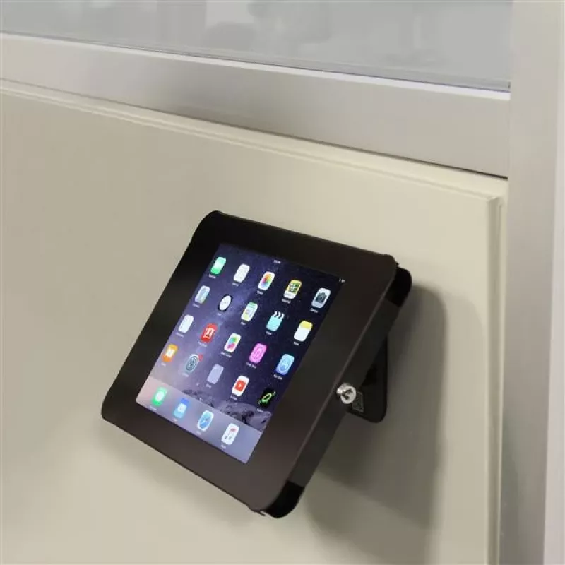 StarTech.com Drošs planšetdatora statīvs – piemērots novietošanai uz galda vai stiprināšanai pie sienas, melns, 24,6 cm (9,7 collas), 9,7 collu iPad, tērauds, 1,3 cm, atslēga