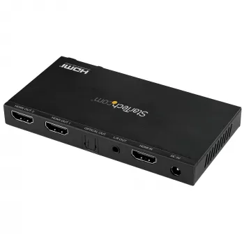 StarTech.com 2 portu HDMI sadalītājs (1x2) - 4K 60Hz UHD HDMI 2.0 audio video sadalītājs ar mērogošanas funkciju un audio ekstraktoru (3,5 mm/SPDIF) - dubultais HDMI sadalītājs (1 ieeja 2 izejas) - EDID kopēšana - televizoram/projektoram