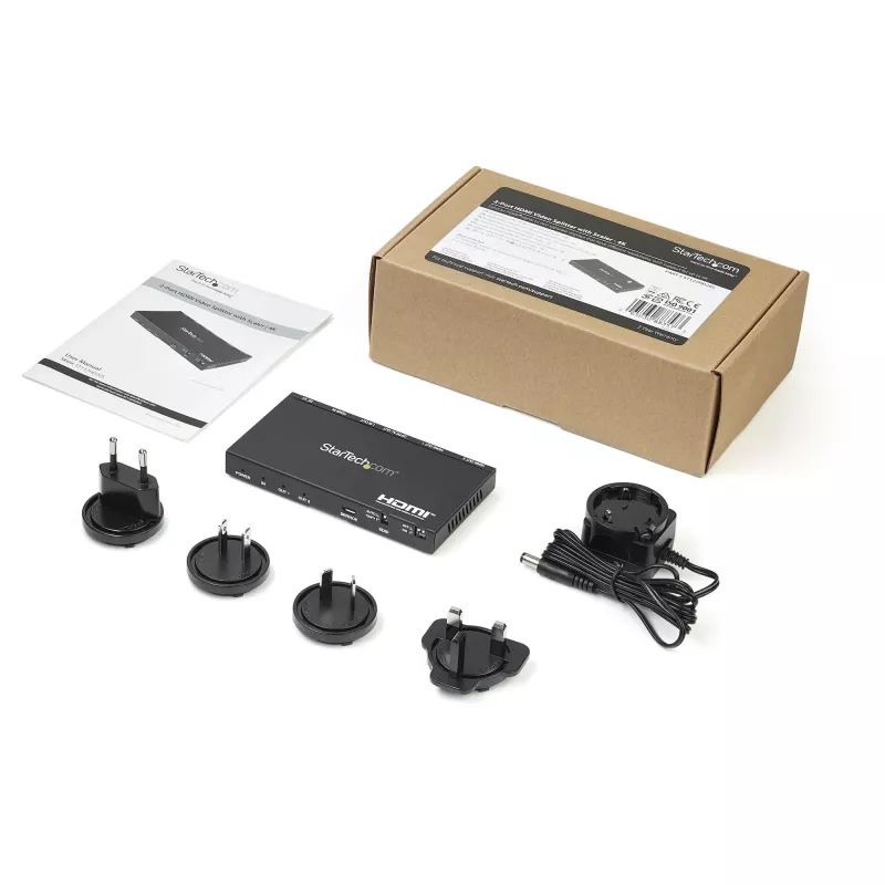 StarTech.com 2 portu HDMI sadalītājs (1x2) - 4K 60Hz UHD HDMI 2.0 audio video sadalītājs ar mērogošanas funkciju un audio ekstraktoru (3,5 mm/SPDIF) - dubultais HDMI sadalītājs (1 ieeja 2 izejas) - EDID kopēšana - televizoram/projektoram