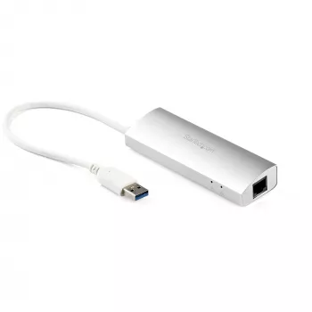 StarTech.com 3 portu pārnēsājams USB 3.0 centrmezgls ar gigabitu Ethernet - iebūvēts kabelis~3 portu pārnēsājams USB 3.0 centrmezgls ar gigabitu Ethernet - 5 Gbps - iebūvēts kabelis