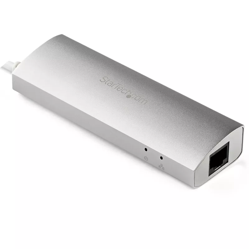 StarTech.com 3 portu pārnēsājams USB 3.0 centrmezgls ar gigabitu Ethernet - iebūvēts kabelis~3 portu pārnēsājams USB 3.0 centrmezgls ar gigabitu Ethernet - 5 Gbps - iebūvēts kabelis