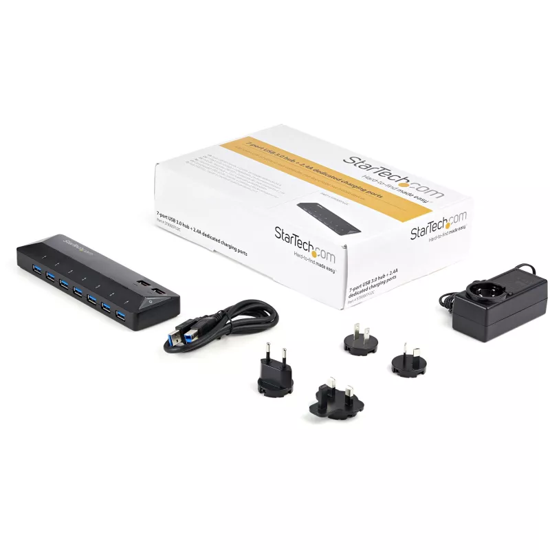 StarTech.com 7 Portu USB 3.0 Centrmezgls ar Īpašiem Uzlādes Portiem - 2 x 2.4A Porti~7 Portu USB 3.0 Centrmezgls (5Gbps) ar Īpašiem Uzlādes Portiem - 2 x 2.4A Porti