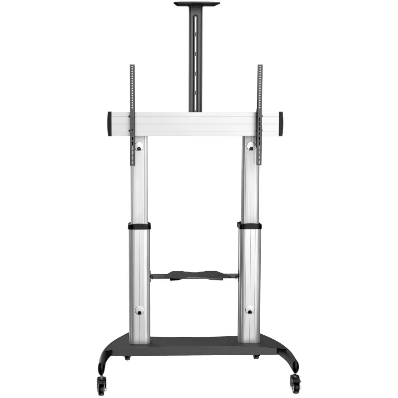StarTech.com Mobilais TV statīvs - Lieljaudas TV ratiņi 60-100 collu displejam (100kg/220lb) - Augstumā regulējams ritošs plakanekrāna statīvs uz riteņiem - Universāls televizora stiprinājums ar plauktiem