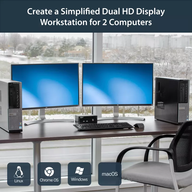 StarTech.com 2 portu dubultais DisplayPort USB KVM slēdzis ar audio un USB 2.0 centrmezglu